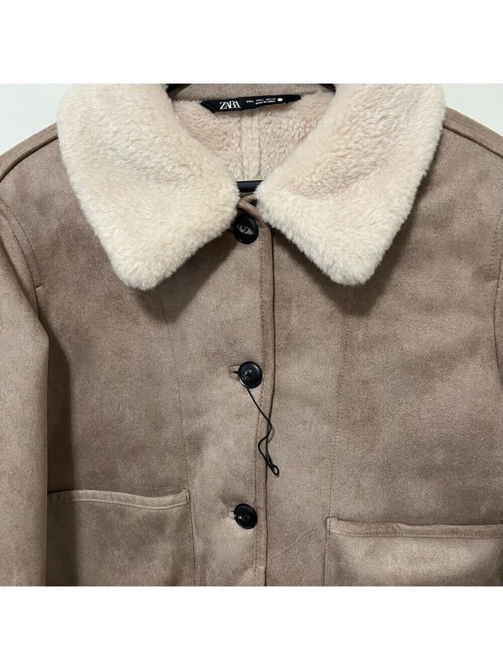 BRAND NEW ZARA ZW COLLECTION DOUBLE FACED FAUX SUEDE SHERPA JACKET TAUPE Large - Picture 10 of 16